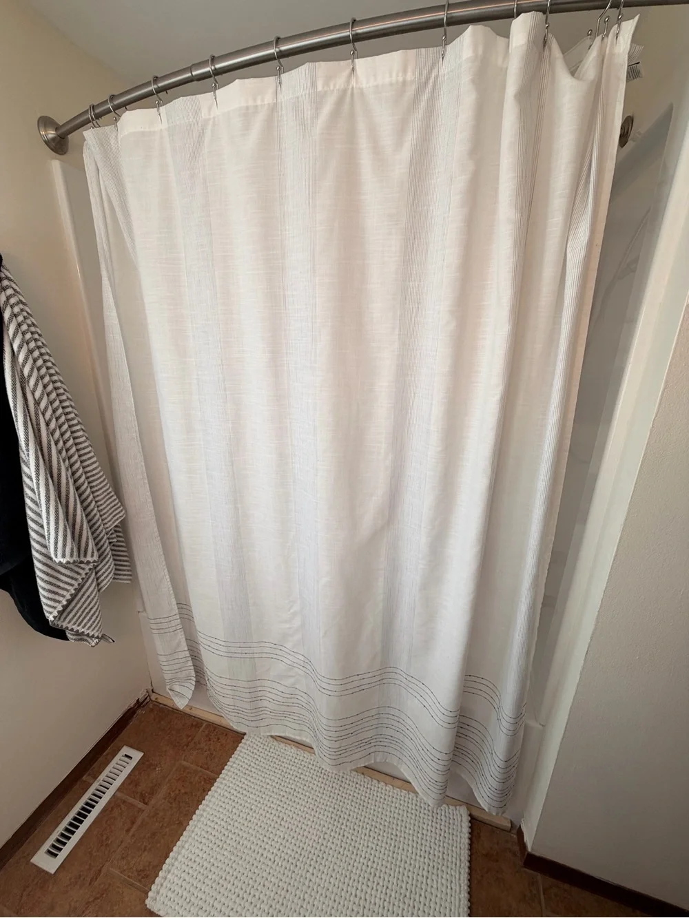Hearth & Hand White Shower Curtain with Thin Navy Pinstripes
